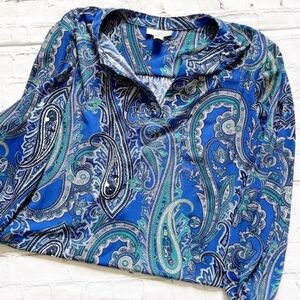 Roz & Ali 3/4 quarter sleeves Paisley V-neck Blouse Top Size Small